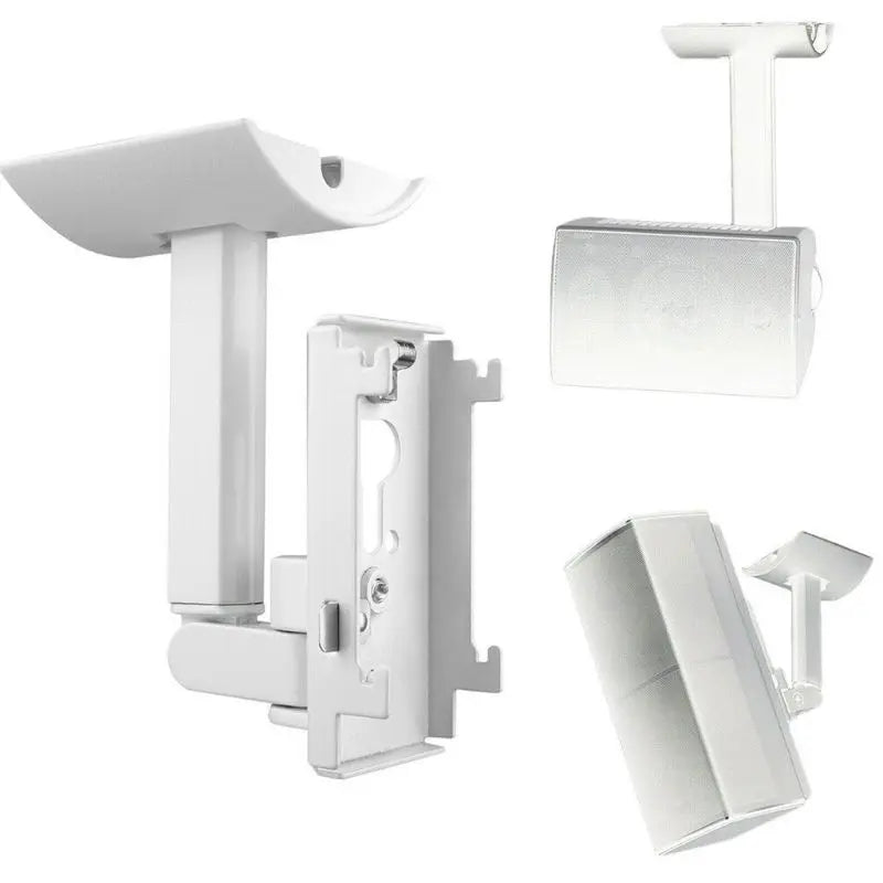 White plastic ceiling mount bracket for sonos speaker system compatible with metal speaker stand and surround sound speaker
