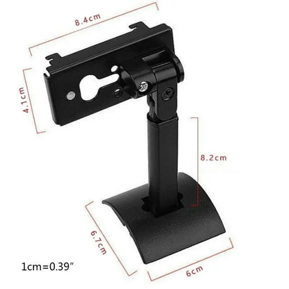 Black metal speaker stand with adjustable height and swivel mount for surround sound speaker ceiling mount bracket