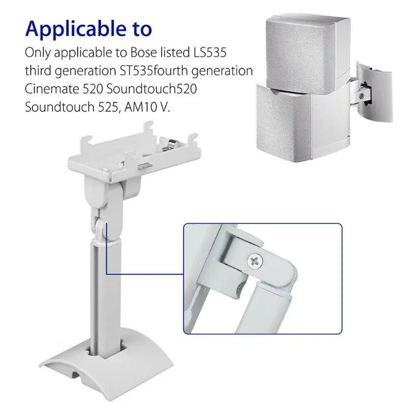 White plastic adjustable metal speaker stand and ceiling mount bracket for bose surround sound speaker systems