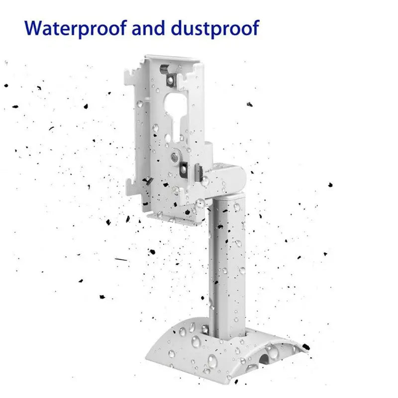 White plastic adjustable monitor stand with sturdy base and articulated arm for metal speaker stand ceiling mount bracket