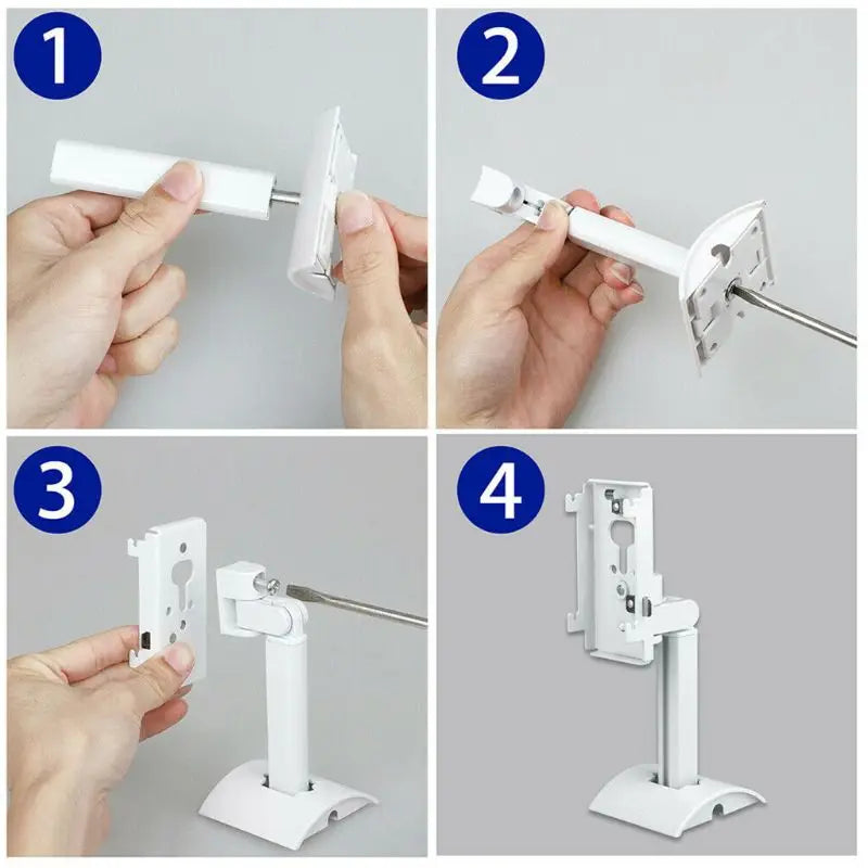 White plastic wall-mounted metal speaker stand with adjustable arm and base for surround sound speaker ceiling mount bracket