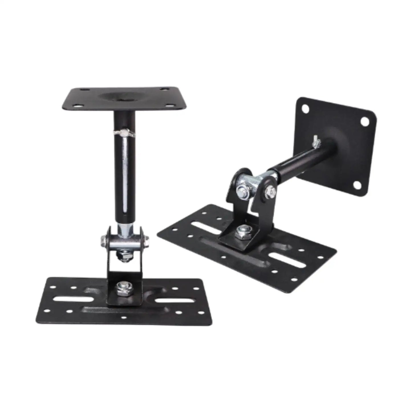 Black metal speaker wall mounted stand with adjustable arm and foldable bracket for home and office use