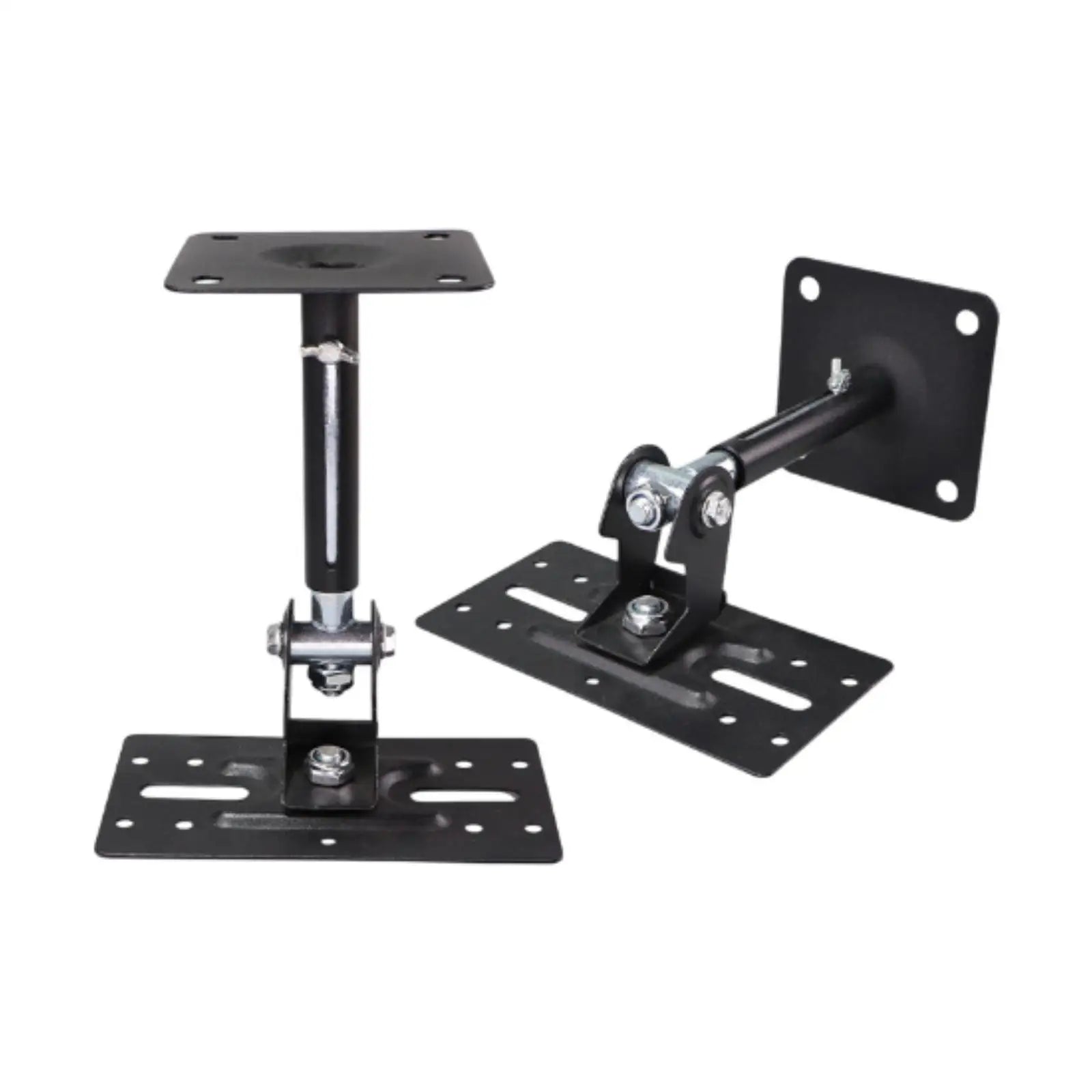 Black metal speaker wall mounted stand with adjustable arm and foldable bracket for home and office use