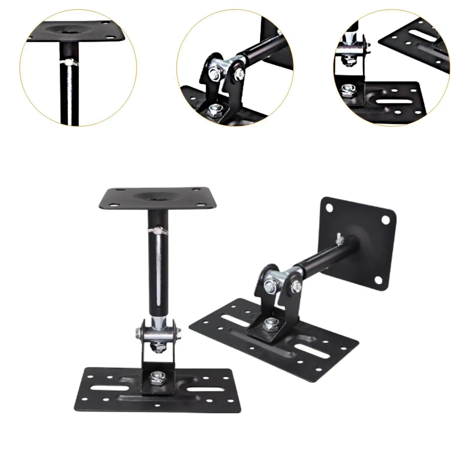 Black metal speaker wall mounted stand with adjustable mount holder and foldable arm for bedroom or office use