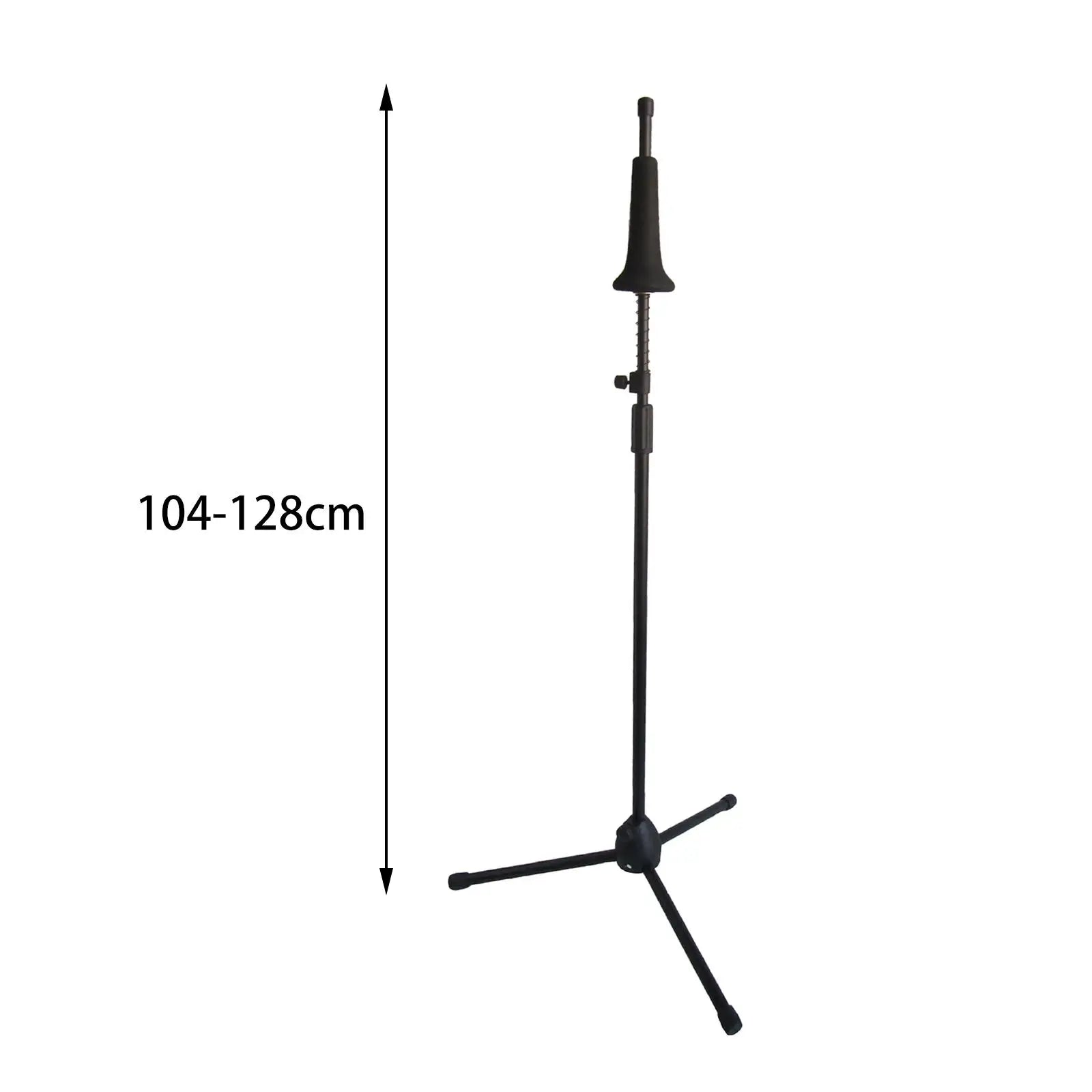 Black metal trombone stand height adjustable from 104 to 128 cm foldable compact tripod for industry standard trombone