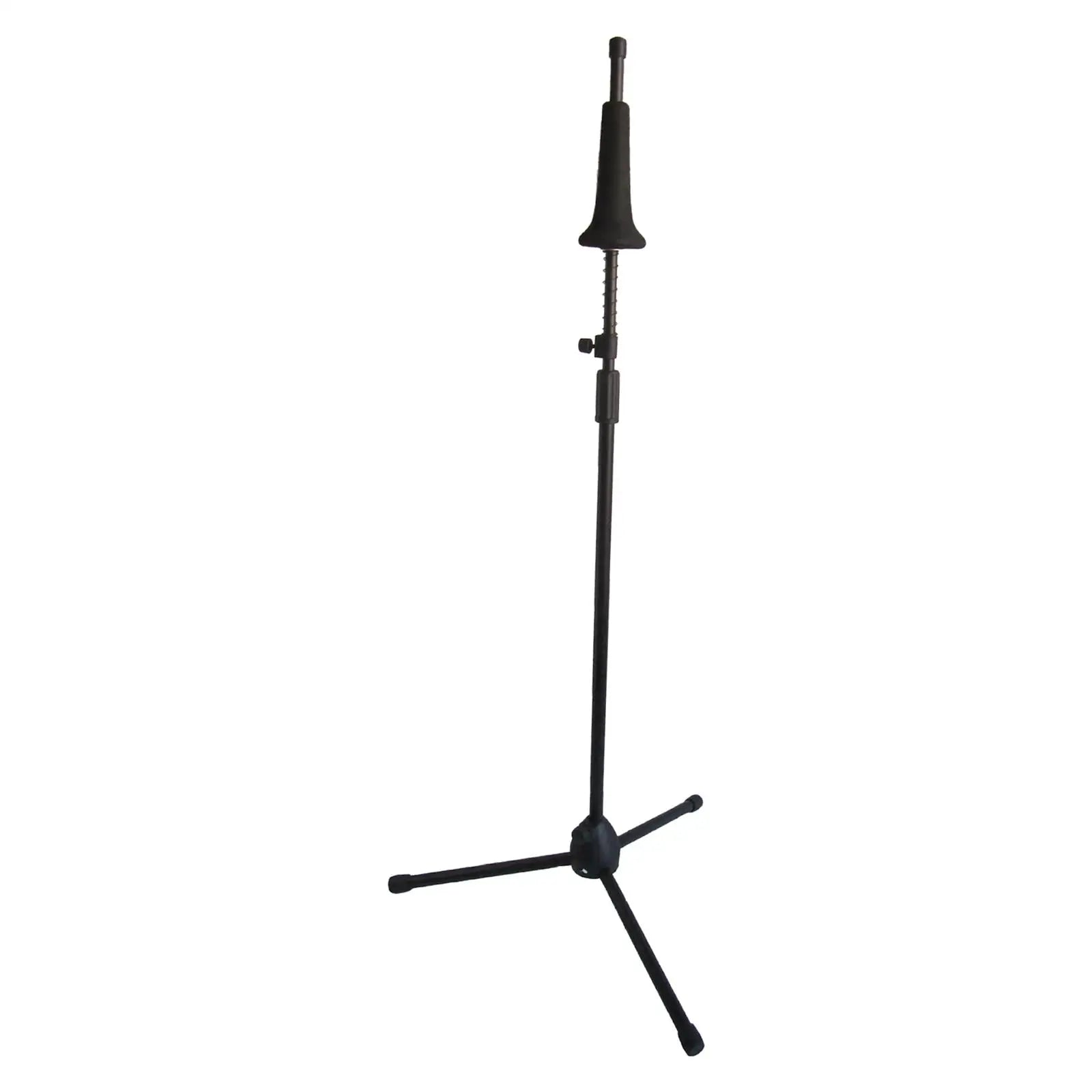 Black metal foldable compact tripod trombone stand height adjustable with padded mouthpiece holder for industry standard trombone