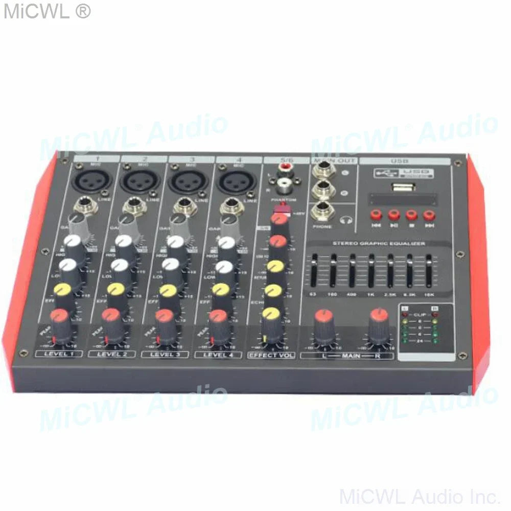 Black and red mg6 6 microphone input channel professional audio mixer with xlr inputs stereo eq usb for studio live mixng