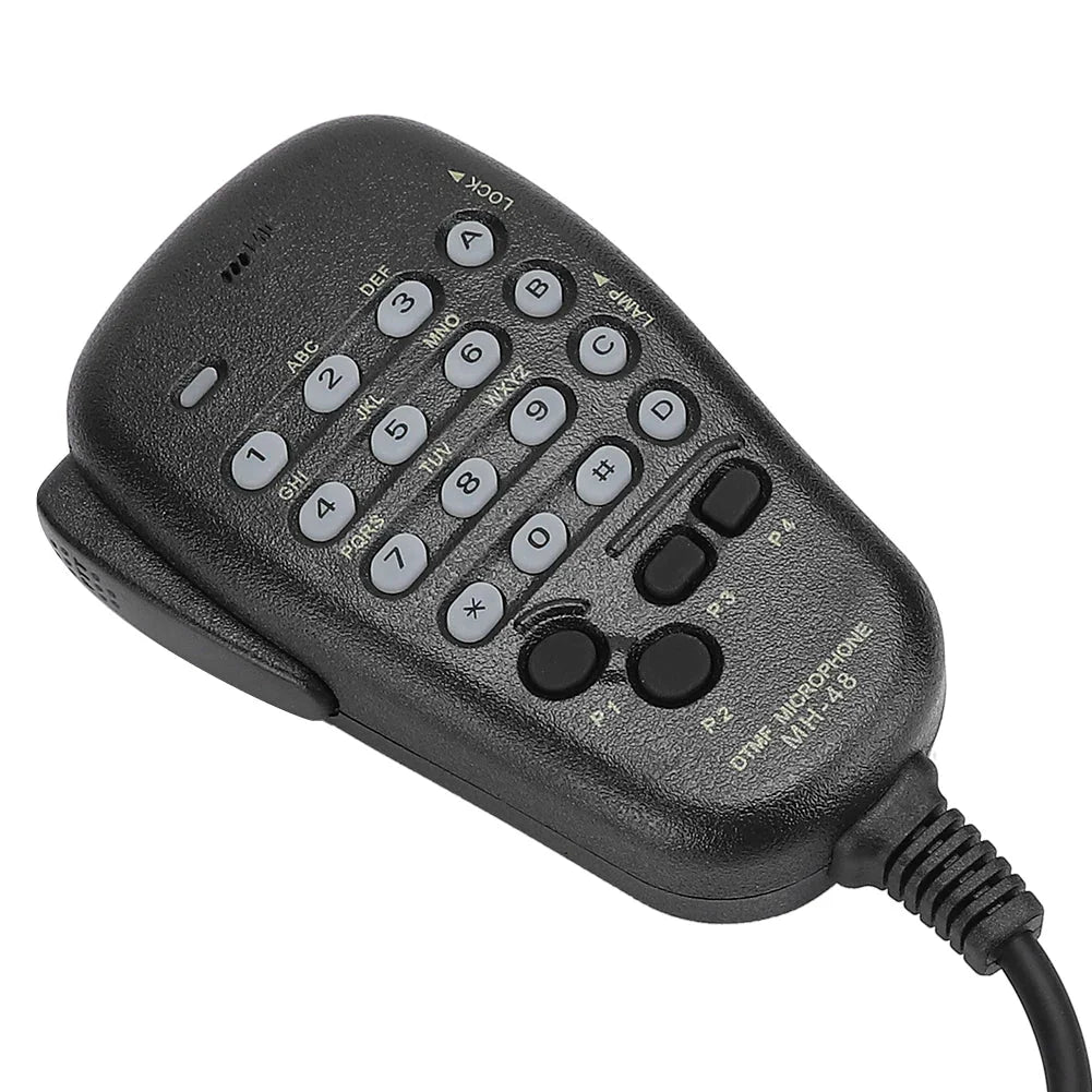 Black textured plastic dtmf 6pin handheld radio microphone with gray buttons and coiled cable for yaesu radio station mic equipment compatible