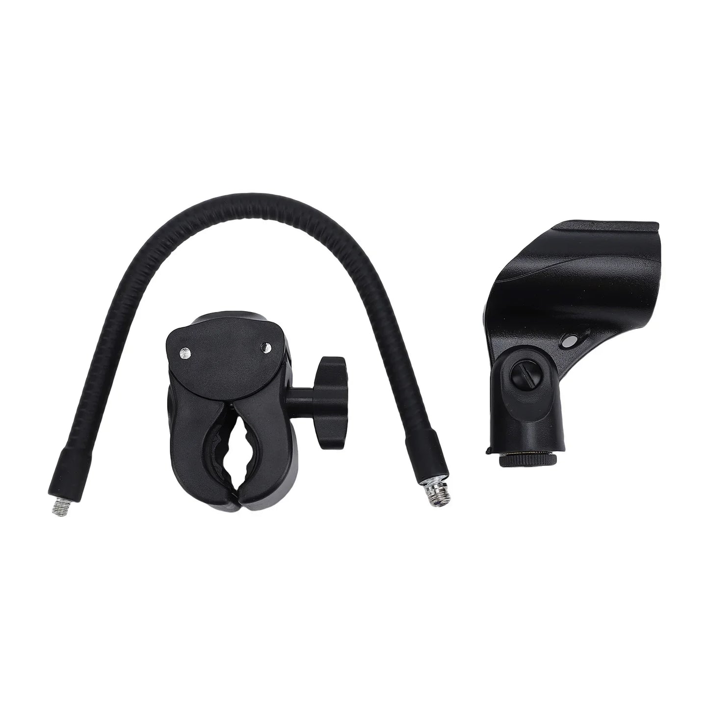 Black microphone stand flexible gooseneck arm clamp with adjustable clip base for desk table use