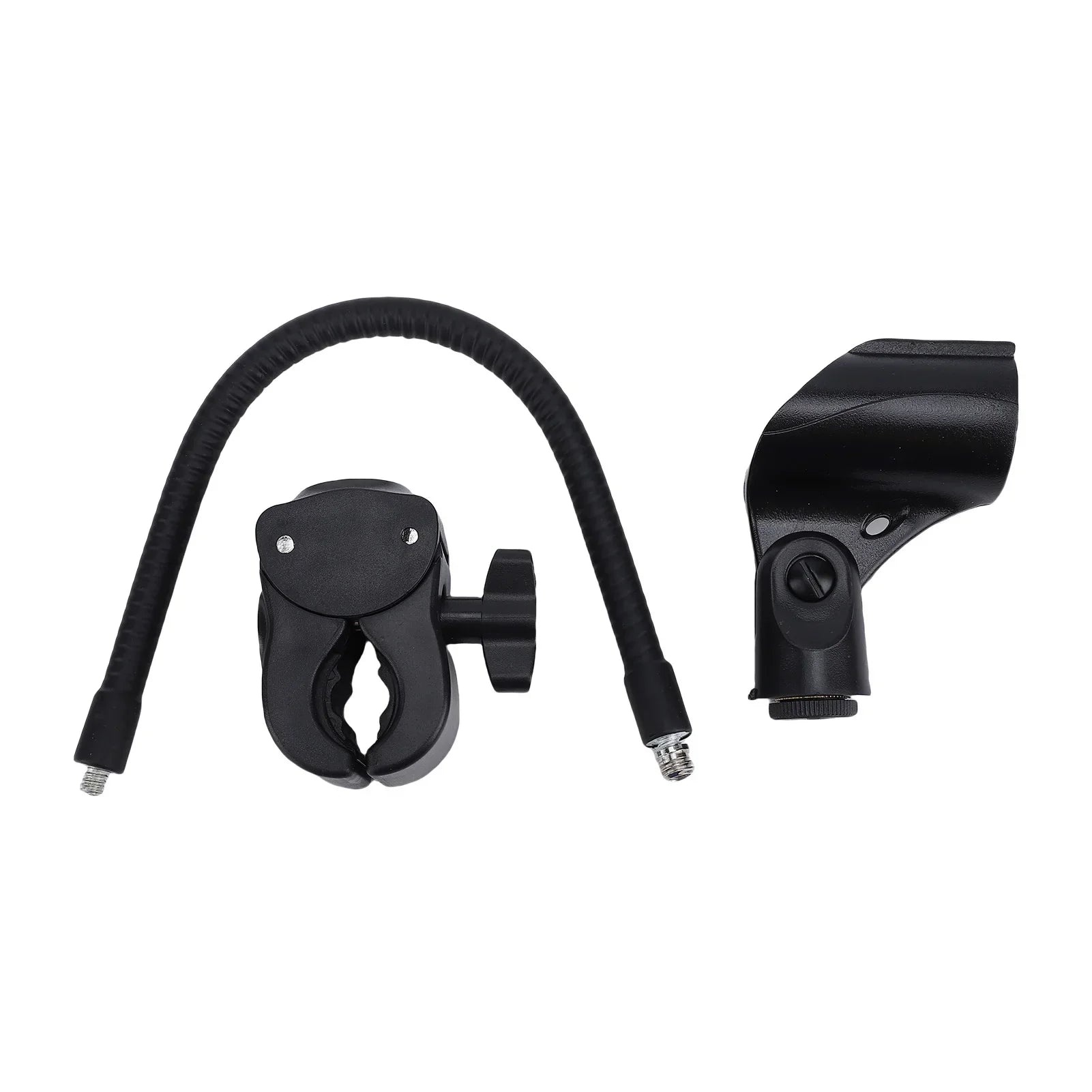 Black microphone stand flexible gooseneck arm clamp with adjustable clip base for desk table use