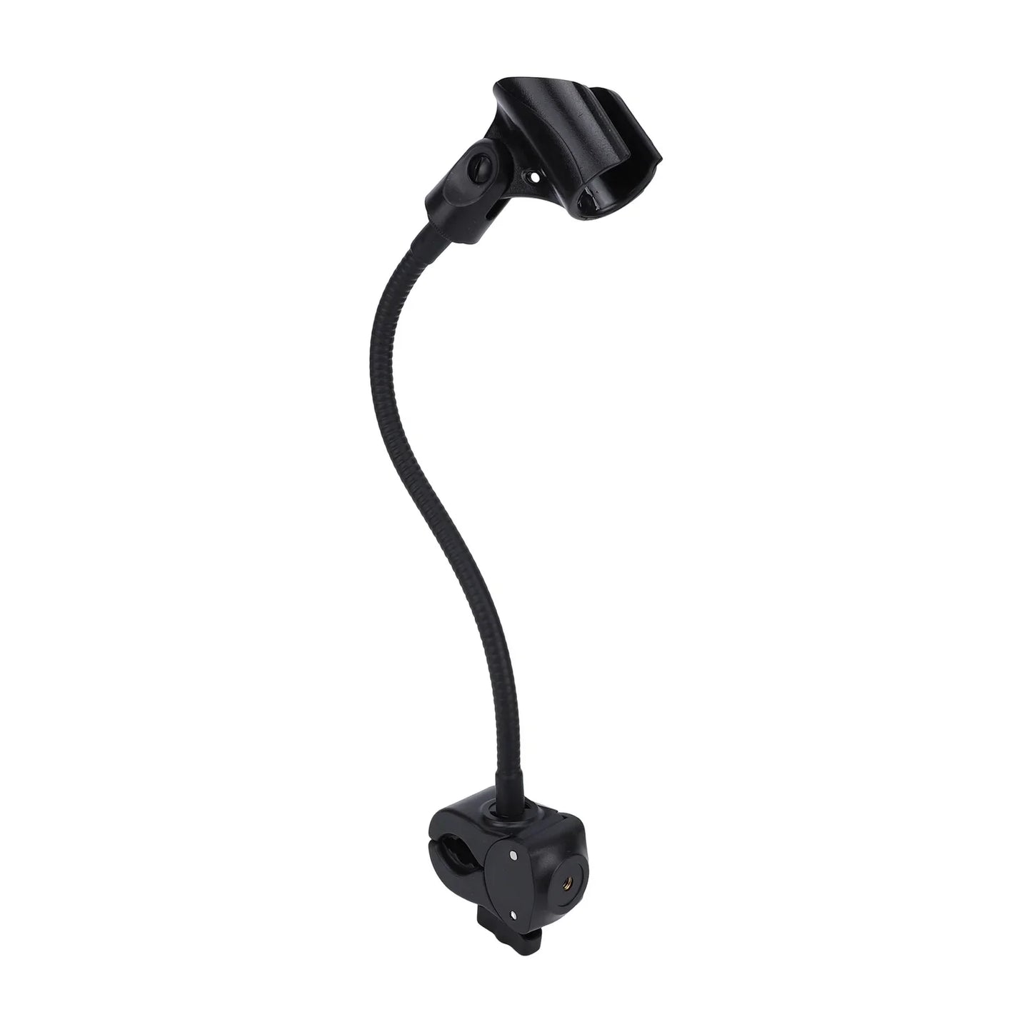 Black microphone stand flexible gooseneck arm clamp with adjustable clip base for desk or table use