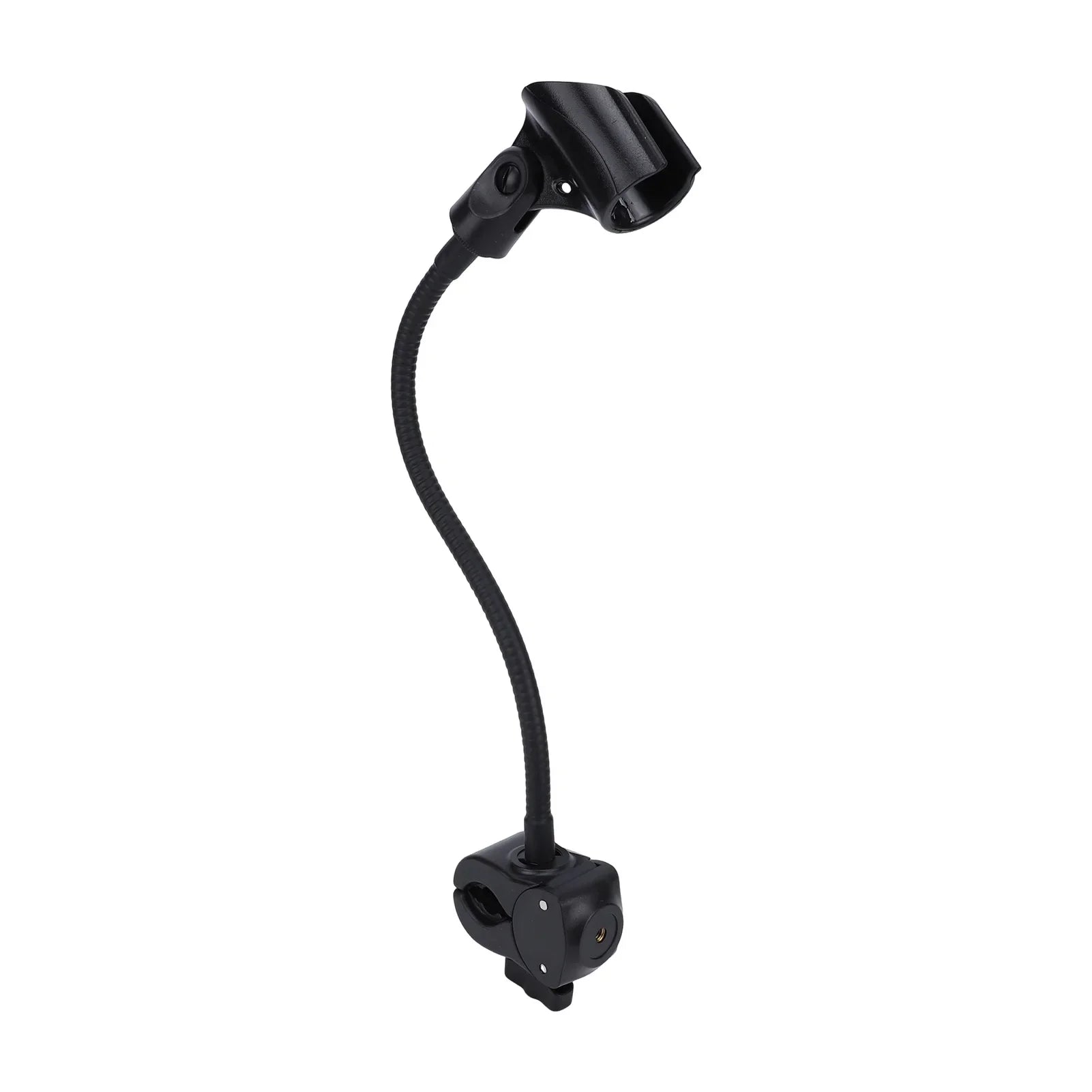 Black microphone stand flexible gooseneck arm clamp with adjustable clip base for desk or table use