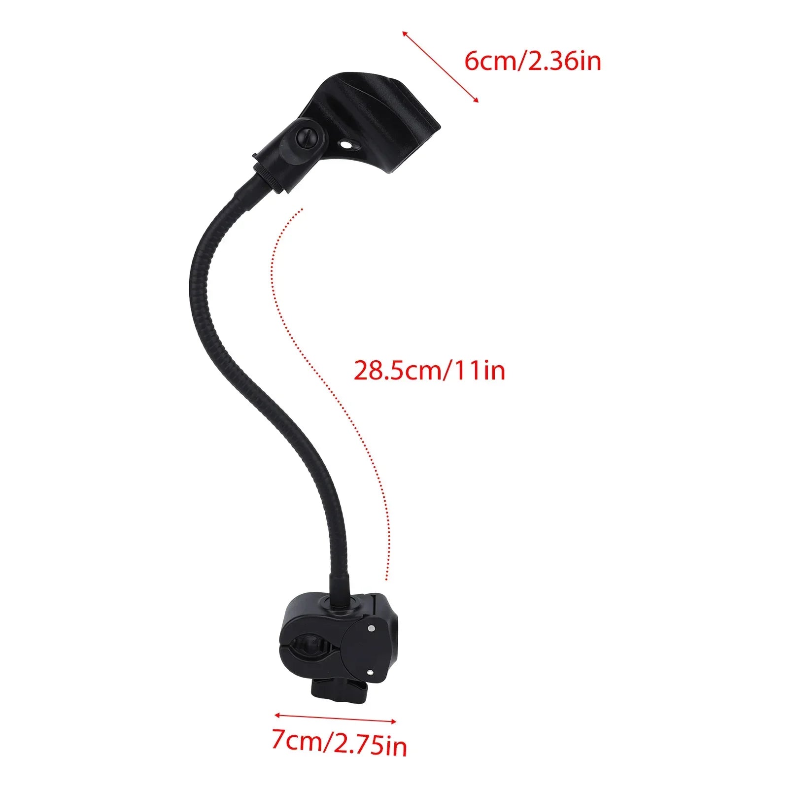 Black microphone stand flexible gooseneck arm clamp with adjustable clip base for desk or table use