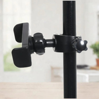 Black plastic mic stand phone clamp with adjustable arms and star-shaped knob for drums adjustable easy live broadcast riding