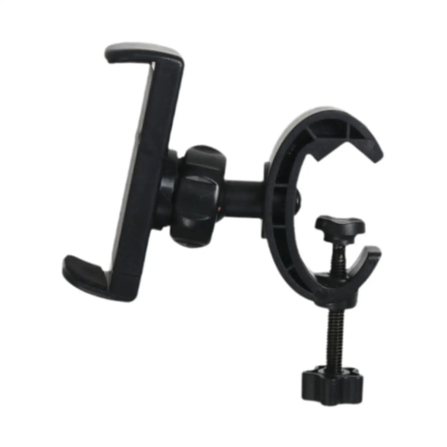 Black plastic mic stand phone holder with adjustable clamp and swivel arm for drums adjustable easy and live broadcast riding