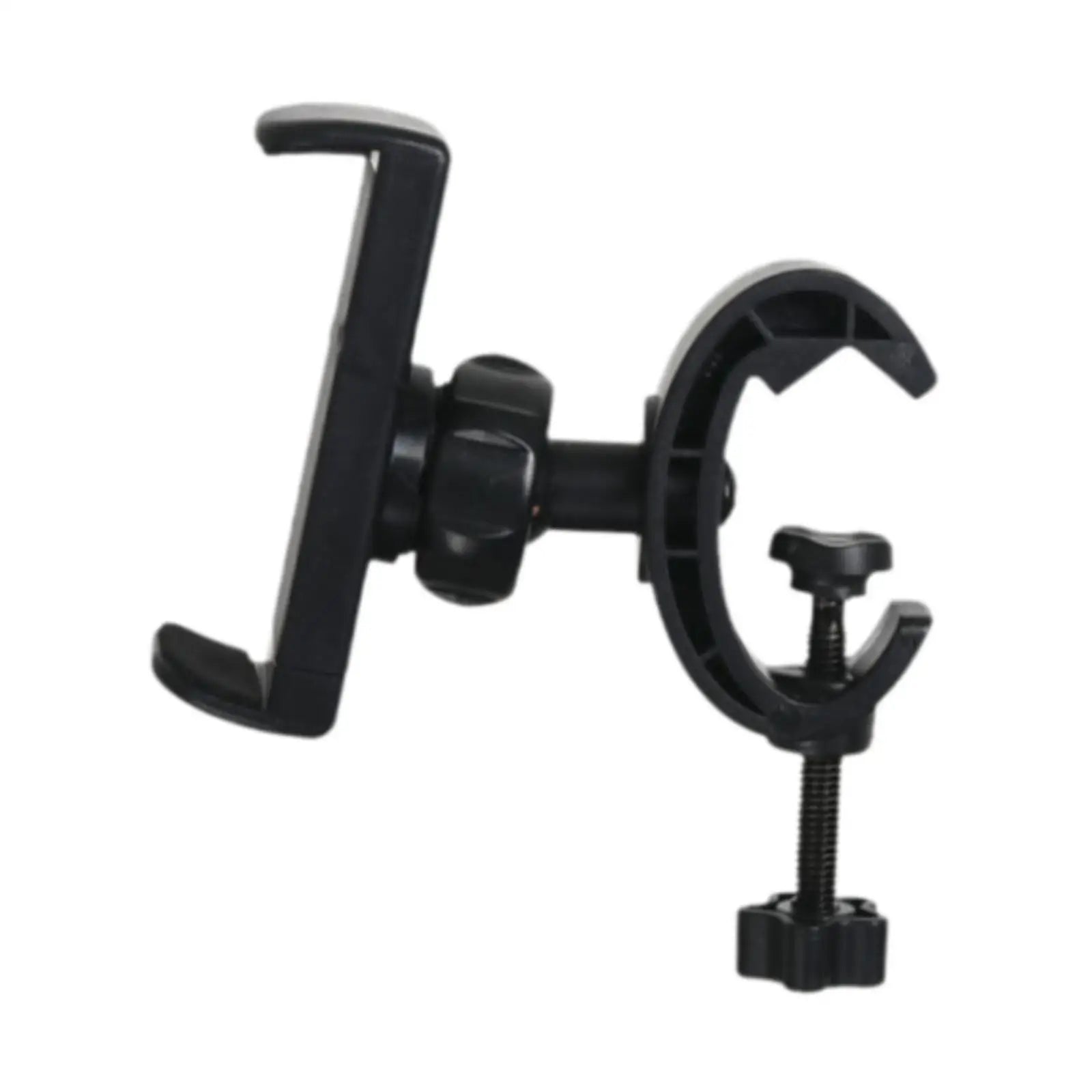 Black plastic mic stand phone holder with adjustable clamp and swivel arm for drums adjustable easy and live broadcast riding