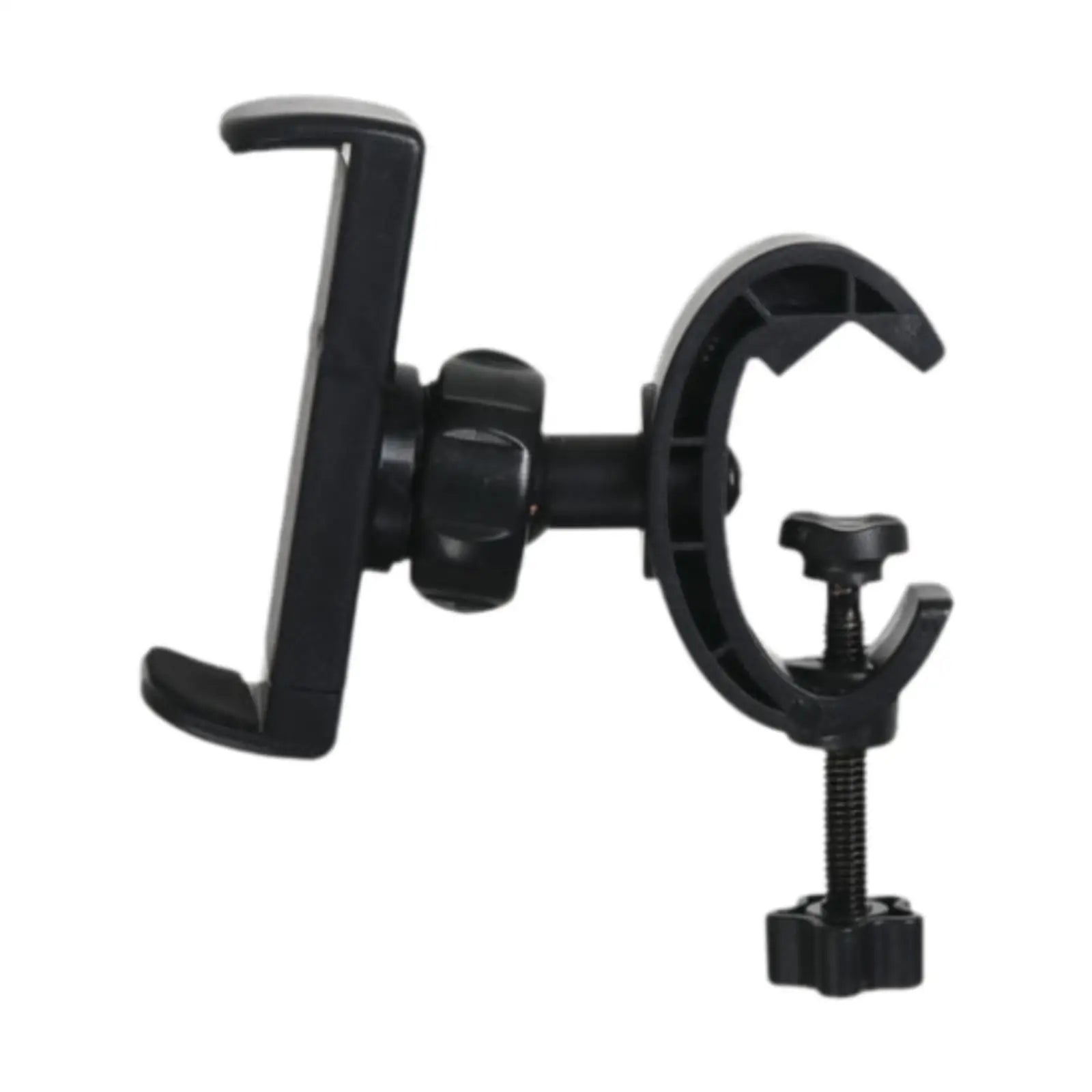 Black plastic mic stand phone holder with adjustable clamp and screw mechanism for drums adjustable easy setup live broadcast riding