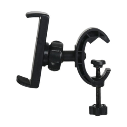 Black plastic mic stand phone holder with adjustable clamp and screw mechanism for drums adjustable easy setup live broadcast riding