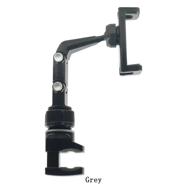 Black adjustable mic stand phone holder with clamp base and articulated arm for live broadcast bracket use