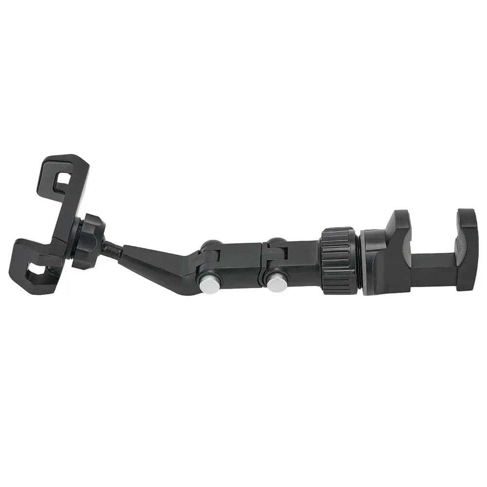 Black adjustable mic stand phone holder with two clamping ends and central joint for live broadcast bracket use