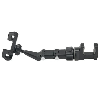 Black adjustable mic stand phone holder with two clamping ends and central joint for live broadcast bracket use
