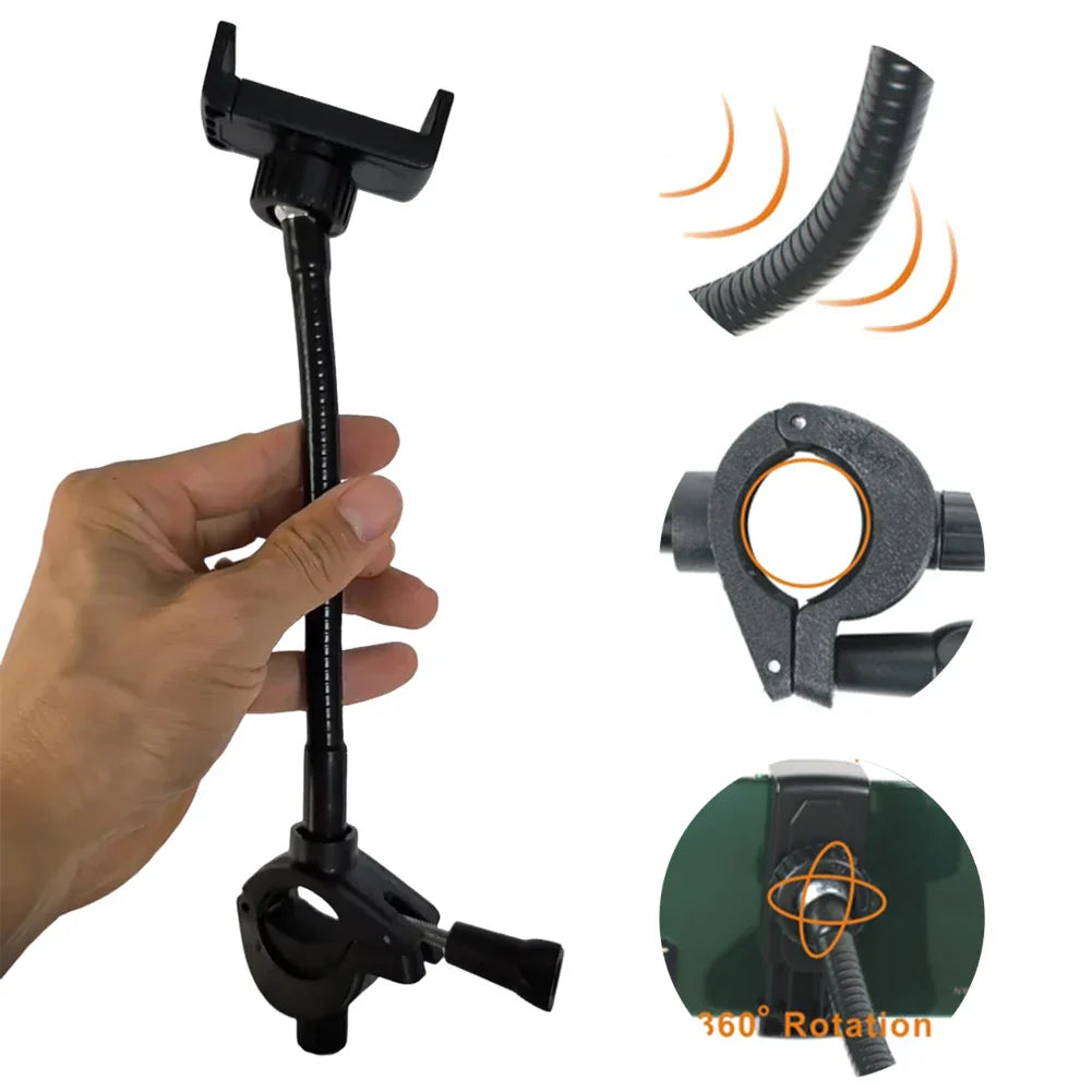 Black flexible adjustable mic stand phone mount with clamp and 360-degree rotation for microphones stand smartphones and phone music stand