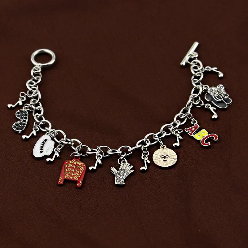 Silver michael jackson music charm bracelet with colorful enamel notes jacket hand designs new arrival infinity bracelet