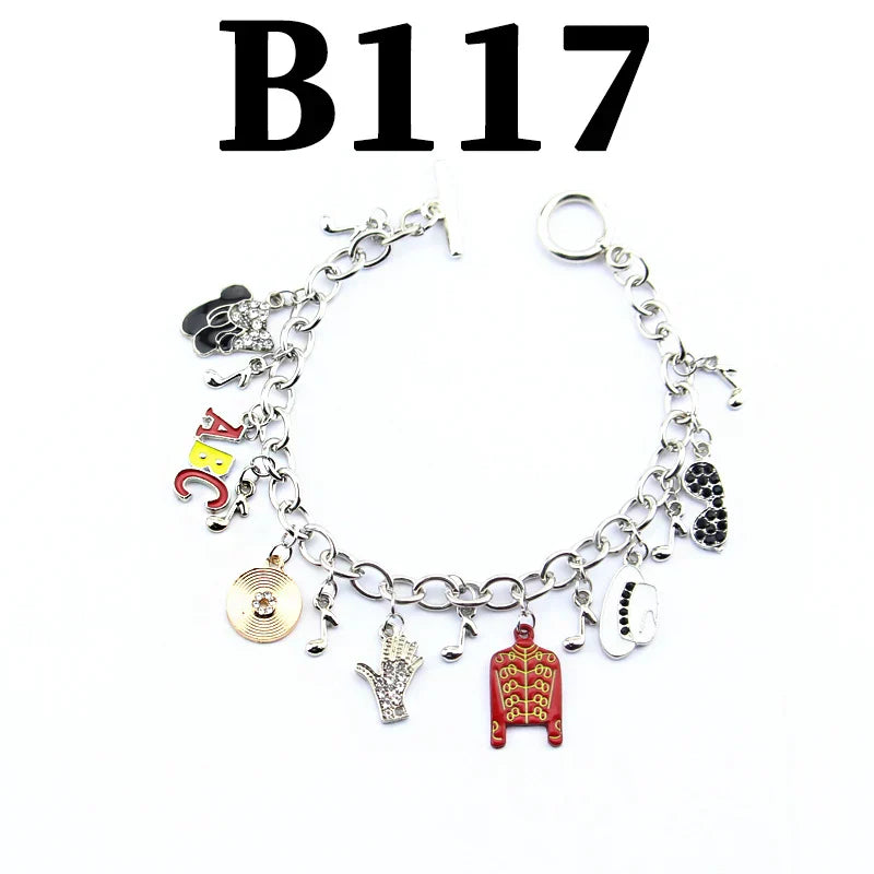Silver chain michael jackson music charm bracelet with colorful enamel charms including jacket and shoes new arrival infinity bracelet