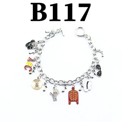 Silver chain michael jackson music charm bracelet with colorful enamel charms including jacket and shoes new arrival infinity bracelet