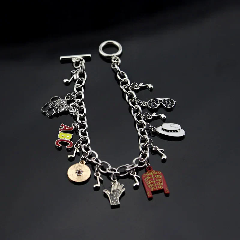 Silver-toned michael jackson music charm bracelet with rainbow abc letters and themed pendants arrival infinity bracelet