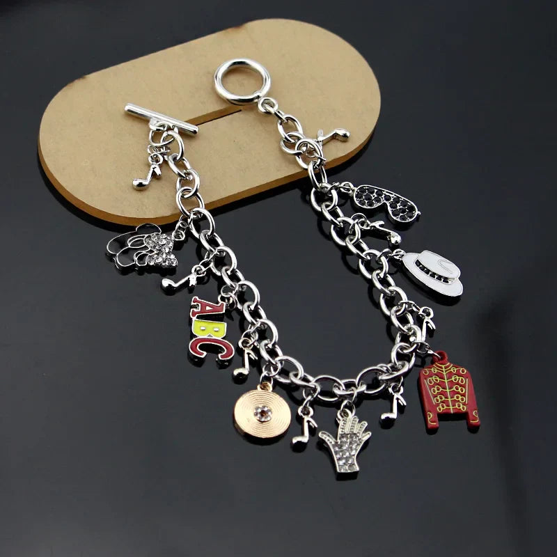 Silver michael jackson music charm bracelet featuring colorful detailed pendants for arrival infinity bracelet fans gifts