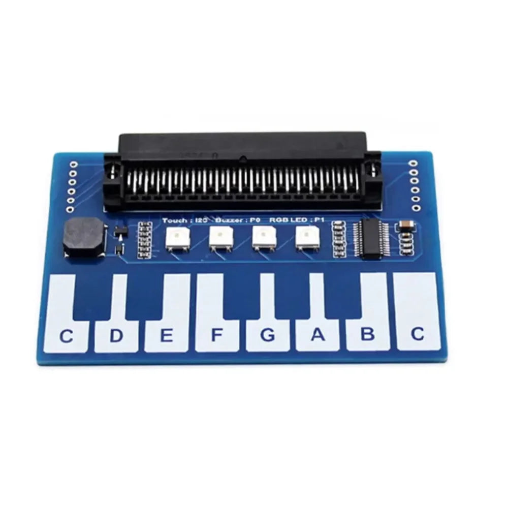 Blue microbit expansion board mini piano music module with white piano key pads and i2c interface communication