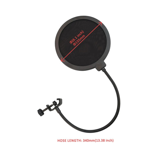 Black circular metal microphone accessories pop filter with flexible hose universal microphone windshield for studio recording condenser microphone