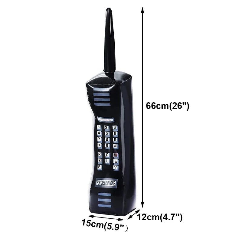 Black inflatable retro-style phone with antenna and keypad for microphone balloons karaoke 80s 90s party boy rapper hip decor