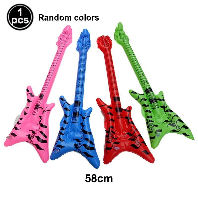Inflatable electric guitar microphone balloons karaoke with vibrant colors and black tiger stripes for 80s 90s party boy rapper hip