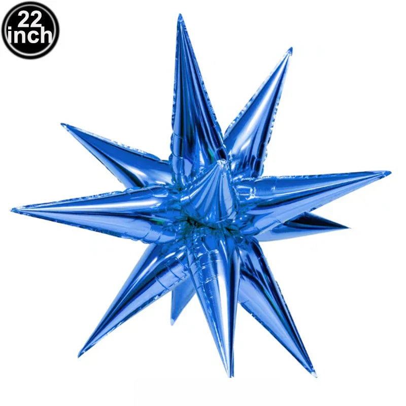 A shiny metallic blue star-shaped microphone balloon karaoke inflatable ideal for 80s 90s party boy rapper hip decor