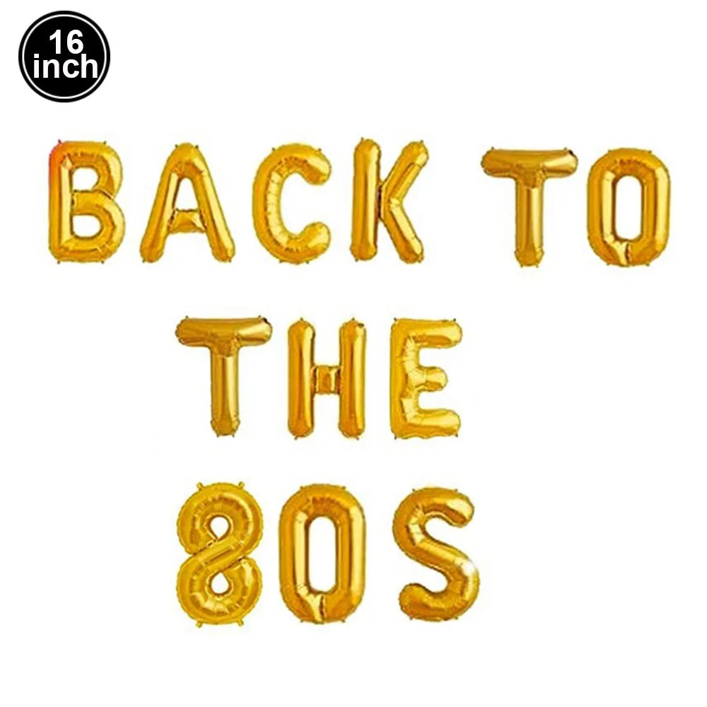 Golden foil balloon letters spelling back to the 80s for microphone balloons karaoke 80s 90s party boy rapper hip decor