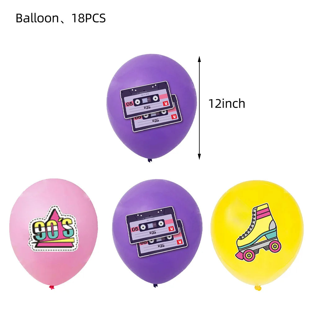Purple pink and yellow latex microphone balloons karaoke with 90s graphics for 80s 90s party boy rapper hip hop decor