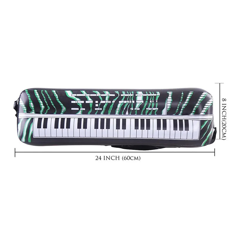Inflatable keyboard-shaped pouch with black and green zebra stripes and piano keys for microphone balloons karaoke 80s 90s party boy rapper hip hop
