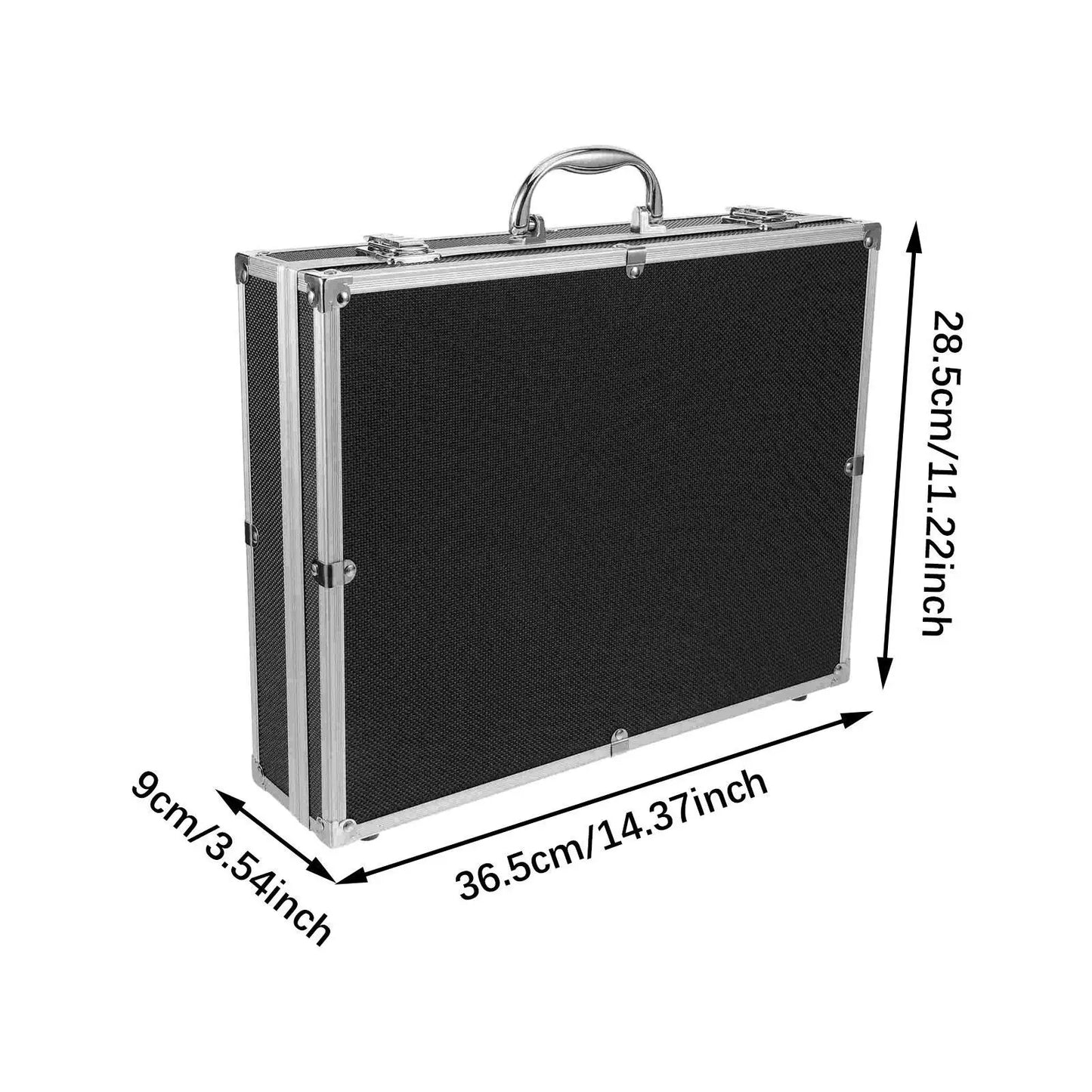 Black textured hard-shell microphone carrying studio case with silver aluminum frame for sponge vocal microphones and mics storage broadcast