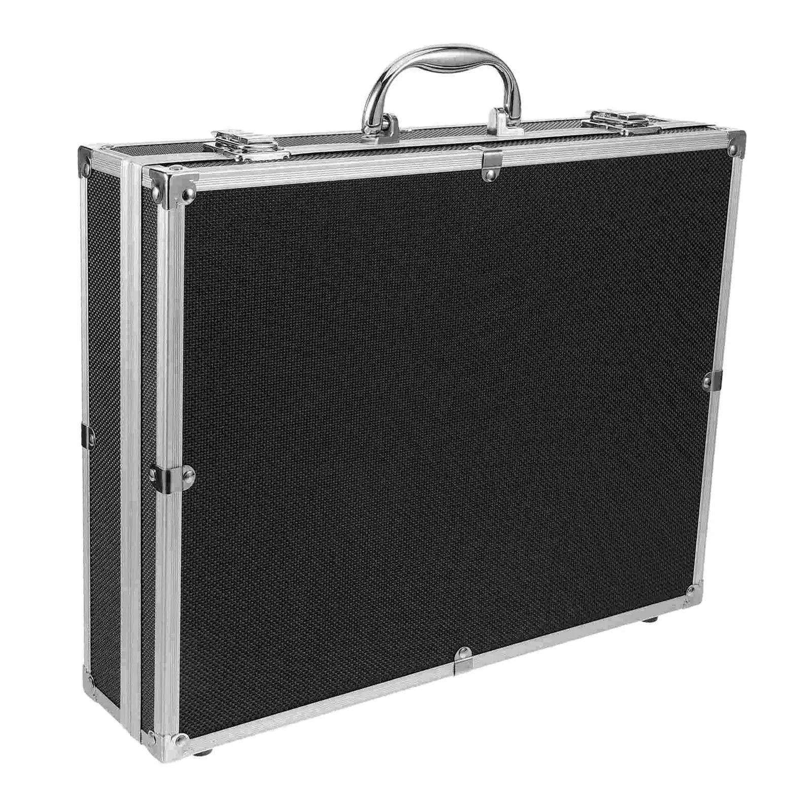 Black textured microphone carrying studio briefcase with silver aluminum frame and handle for mics storage broadcast