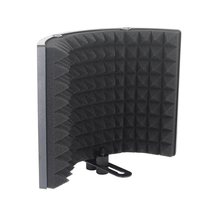 Black curved acoustic foam microphone isolation hood with metal stand foldable triple sound isolation for recording