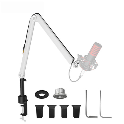 White and black adjustable microphone m stand with red condenser mic and universal rotating arm for stand internet celebrity use