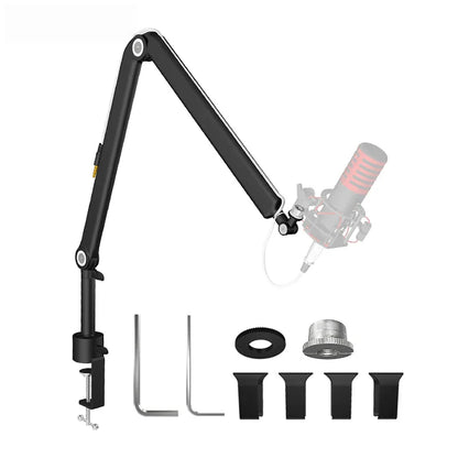 Black adjustable microphone m stand with clamp base and universal rotating arm for internet celebrity live broadcast use