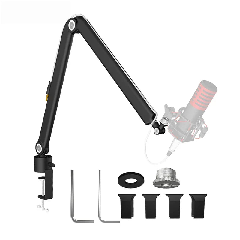 Black adjustable microphone m stand with clamp base and universal rotating arm for stand internet celebrity use