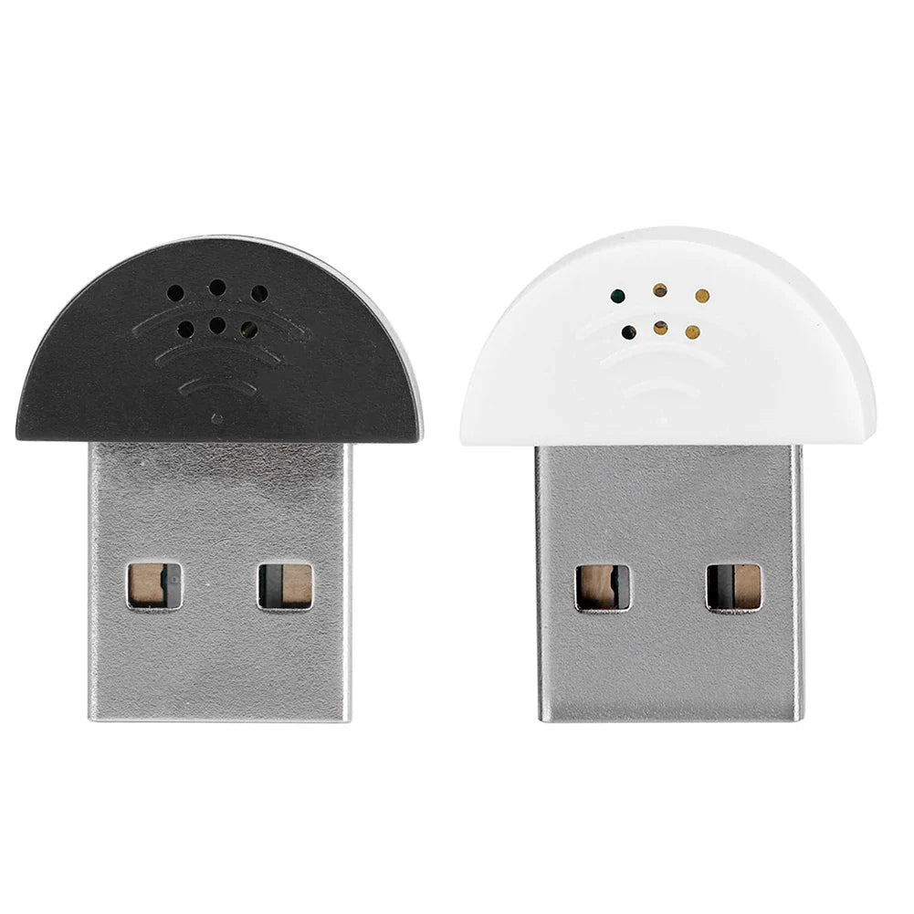 Black and white portable usb mini studio microphone adapters with dome-shaped tops featuring speaker grilles for pc recording