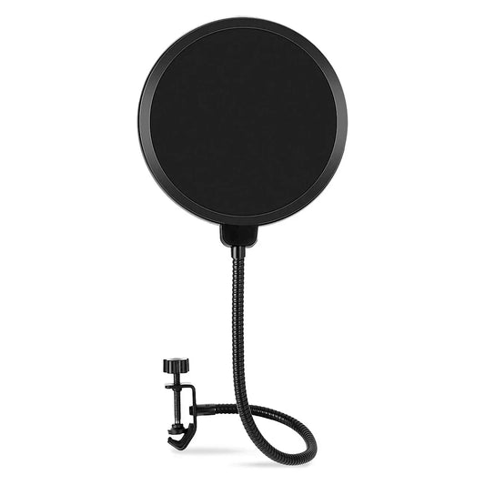 Black circular microphone pop filter with dual-layer mesh and flexible gooseneck for am8t k688 k669 studio recording