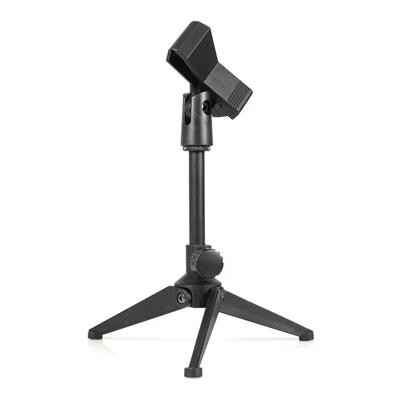 Black plastic microphone stand desktop with adjustable height tripod base for shockproof network live broadcast mic stand use