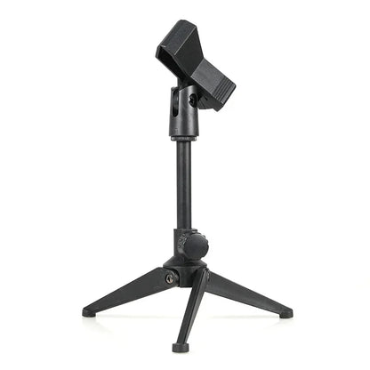 Black plastic microphone stand desktop with adjustable height tripod base for shockproof network live broadcast mic stand use