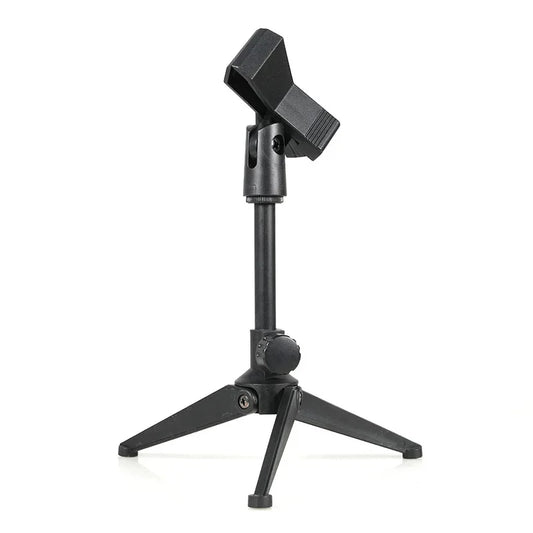 Black plastic microphone stand desktop with adjustable height tripod base for shockproof network live broadcast mic stand use